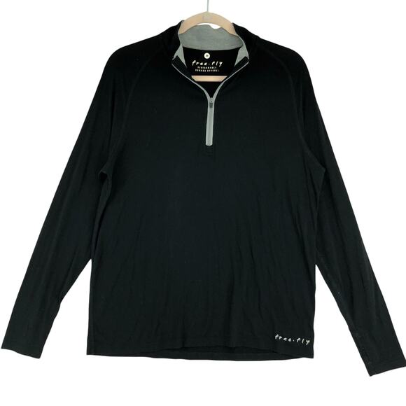 Free Fly Mens Size M Sweater Lightweight Bamboo 1/4 Zip Thumb Holes Black - Picture 1 of 16
